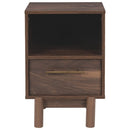 Single Drawer Wooden Nightstand With Grain Details, Brown