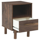 Single Drawer Wooden Nightstand With Grain Details, Brown