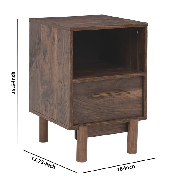 Single Drawer Wooden Nightstand With Grain Details, Brown