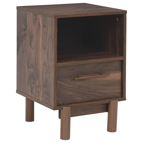 Single Drawer Wooden Nightstand With Grain Details, Brown