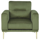 Fabric Chair With Track Style Armrests And Reversible Back Cushions, Green