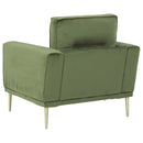 Fabric Chair With Track Style Armrests And Reversible Back Cushions, Green