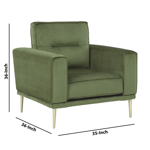 Fabric Chair With Track Style Armrests And Reversible Back Cushions, Green