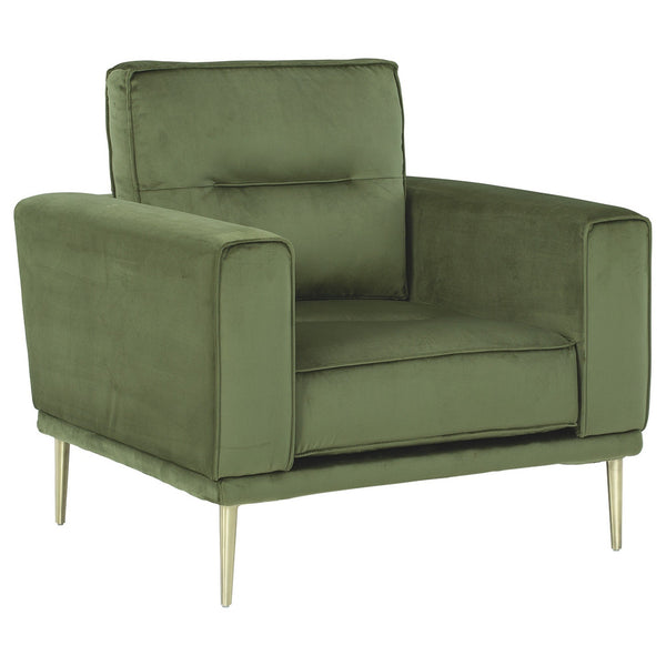 Fabric Chair With Track Style Armrests And Reversible Back Cushions, Green