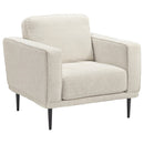 Fabric Chair With Track Style Arms And Sleek Metal Legs, Light Gray