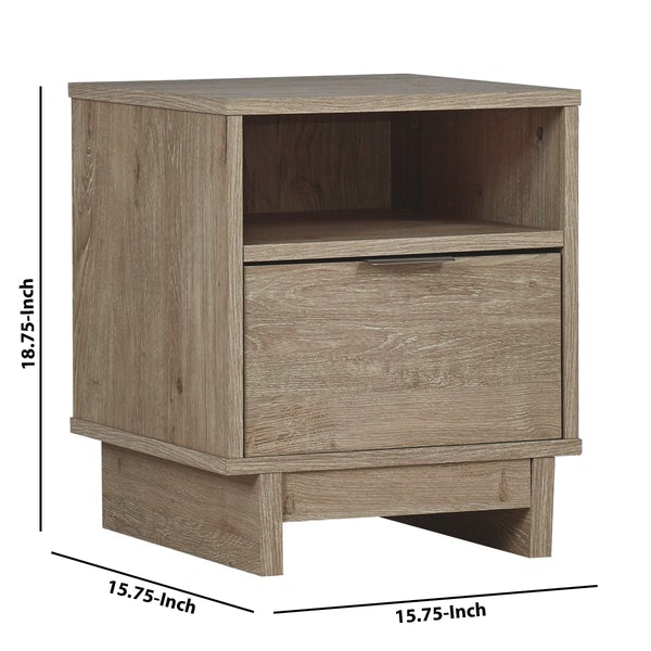 Single Drawer Wooden Nightstand With Open Shelf, Brown