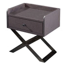 1 Drawer Wooden Nightstand With X Shaped Metal Base, Gray And Chrome
