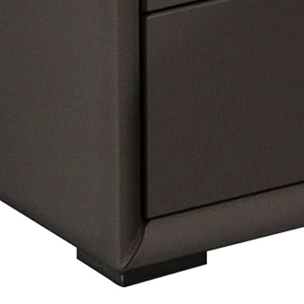 Leatherette Wooden Nightstand With 2 Drawers, Taupe Brown