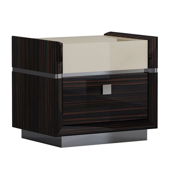 2 Drawer Nightstand With Grain Details And Plinth Base, Beige And Brown