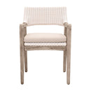 Wooden Frame Fabric Upholstered Wicker Arm Chair, Gray And Brown