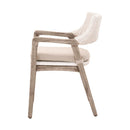 Wooden Frame Fabric Upholstered Wicker Arm Chair, Gray And Brown