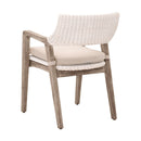 Wooden Frame Fabric Upholstered Wicker Arm Chair, Gray And Brown