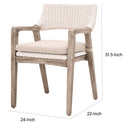 Wooden Frame Fabric Upholstered Wicker Arm Chair, Gray And Brown