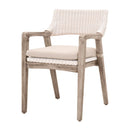 Wooden Frame Fabric Upholstered Wicker Arm Chair, Gray And Brown