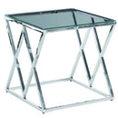 Diamond Shaped Metal Accent Table With Glass Top, Silver - BM229488