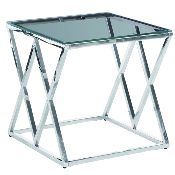 Diamond Shaped Metal Accent Table With Glass Top, Silver - BM229488