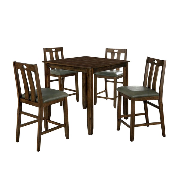 5 Piece Wooden Counter Height Set With Square Table, Brown