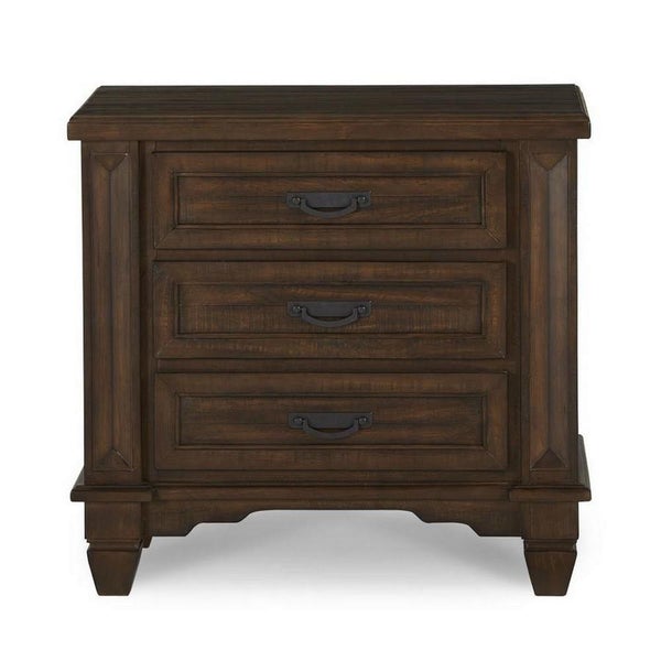 30 Inch 3 Drawer Wooden Nightstand With Molded Details, Brown