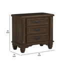 30 Inch 3 Drawer Wooden Nightstand With Molded Details, Brown