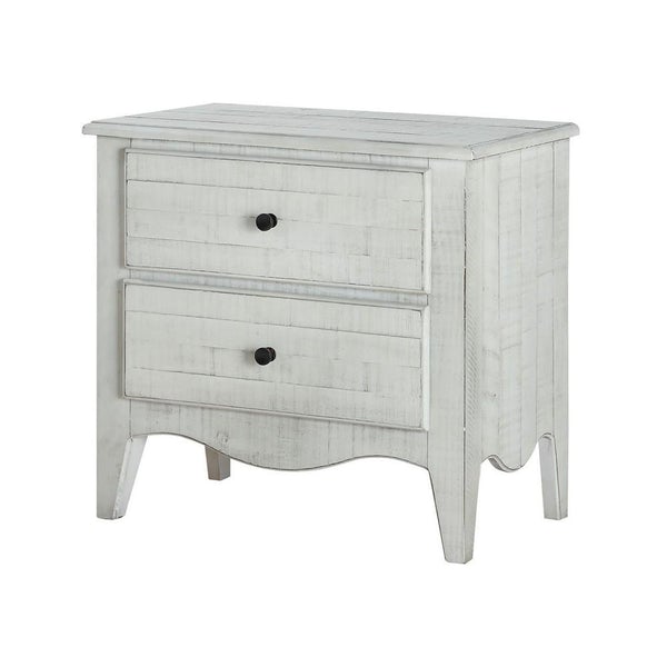 28 Inch 2 Drawer Plank Style Nightstand, Weathered White