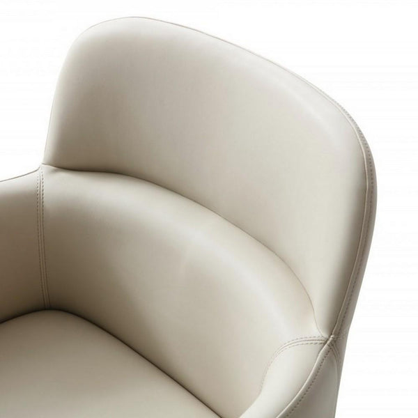 Leatherette Armchair With Horizontal Channel Tufted Curved Back, Cream