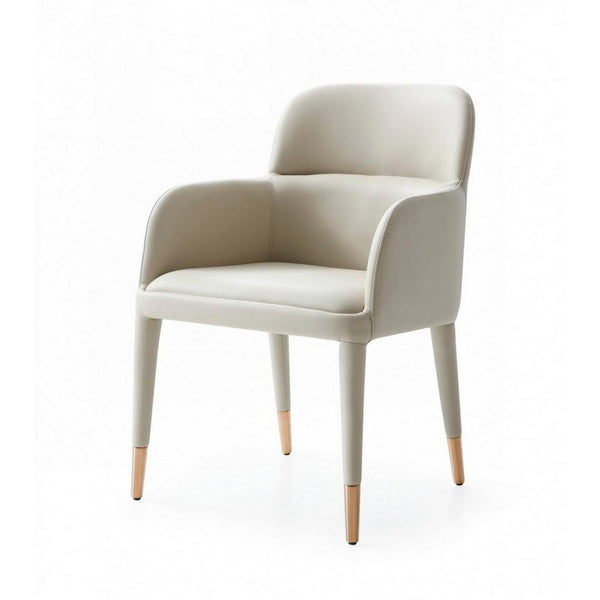 Leatherette Armchair With Horizontal Channel Tufted Curved Back, Cream