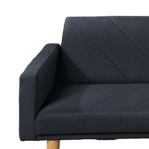 Fabric Adjustable Sofa With Chevron Pattern And Splayed Legs, Black
