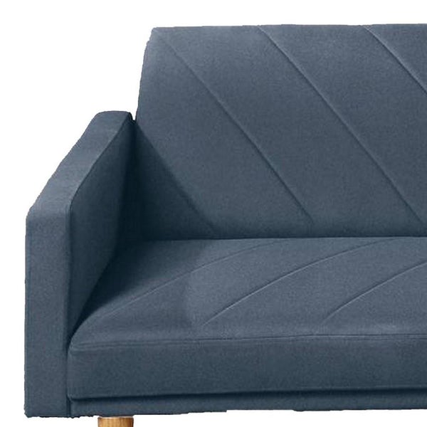 Fabric Adjustable Sofa With Chevron Pattern And Splayed Legs, Navy Blue - BM232616