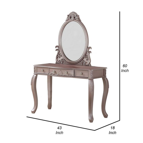 Vanity Set With Curved Legs And Three Drawers
