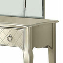 3 Drawer Wooden Carved Vanity Set With Curved Legs, Silver