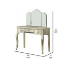 3 Drawer Wooden Carved Vanity Set With Curved Legs, Silver