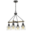 Metal Chandelier With Wooden Crossbar Support, Black And Brown - BM233251