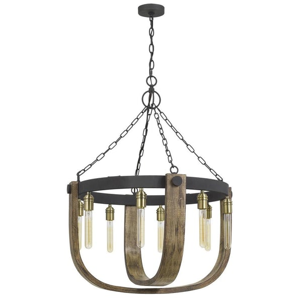 Intersected Double U Shaped Wooden Chandelier With Metal Frame, Brown - BM233257