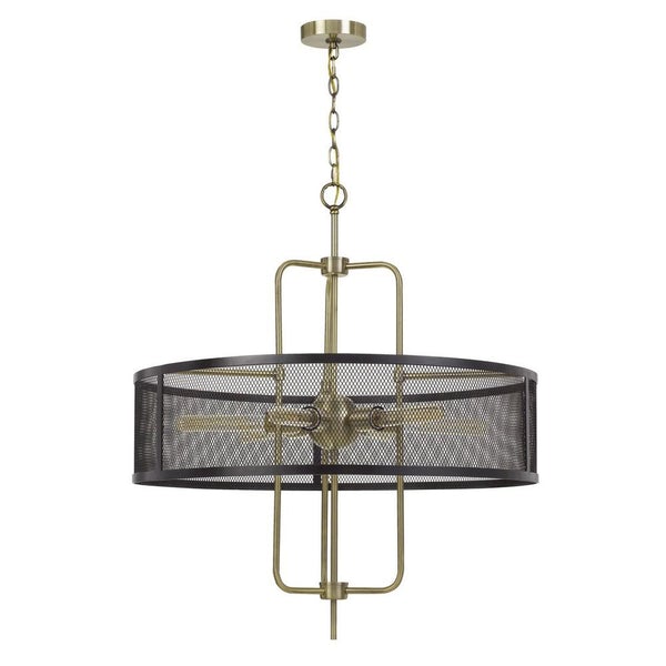 Metal Chandelier With Mesh Drum Shade, Black And Gold - BM233260