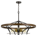 Open Island Metal Frame Chandelier With Round Wooden Accent, Black - BM233264