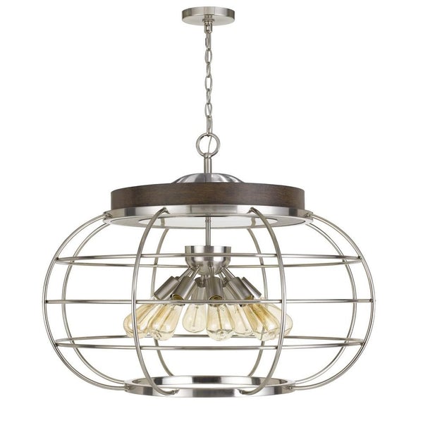Metal Chandelier With Cage Design Bowl Shade, Silver - BM233267