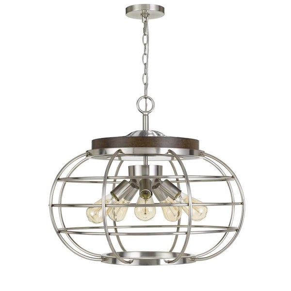 Metal Frame Chandelier With Cage Design Bowl Shade, Silver - BM233268