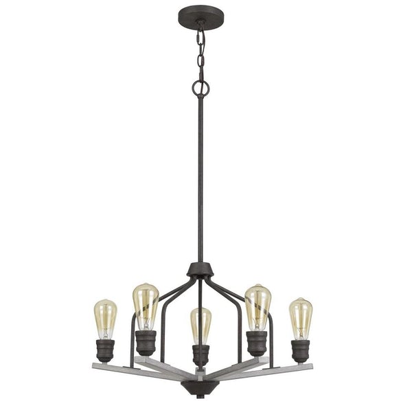 Metal Frame Chandelier With Wooden Crossbar Support, Gray - BM233271