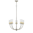 Metal Chandelier With 5 Cylindrical Glass Shades, Silver - BM233273