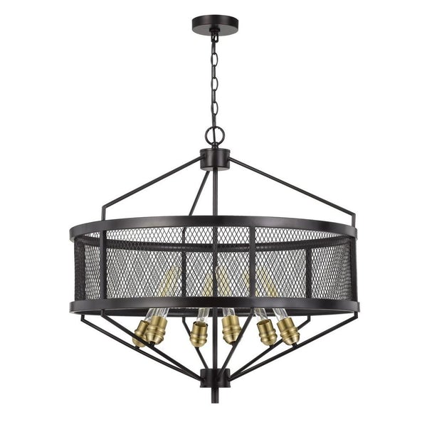 6 Bulb Chandelier With Metal Drum Mesh Shade, Black - BM233292