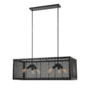 Metal Rectangular Open Frame Chandelier With Mesh Design, Black - BM233301