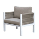 Fabric Upholstered Arm Chair With Cushioned Back, Taupe Brown And White