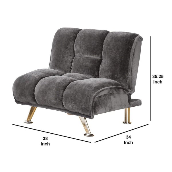 Convertible Fabric Chair With Tufted Design And Metal Legs, Gray