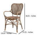 18.25 Inches Cottage Style Rattan Woven Arm Chair, Brown
