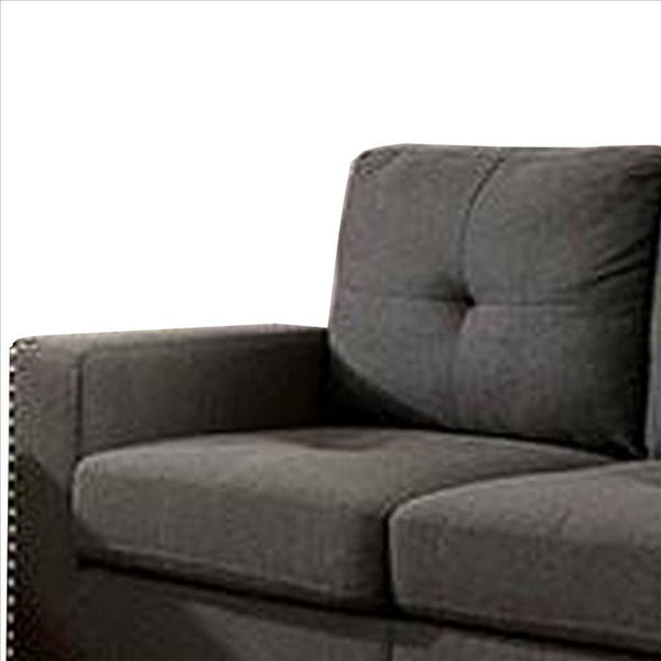 Fabric Upholstered Loveseat With Track Arms And Nailhead Trim, Dark Gray