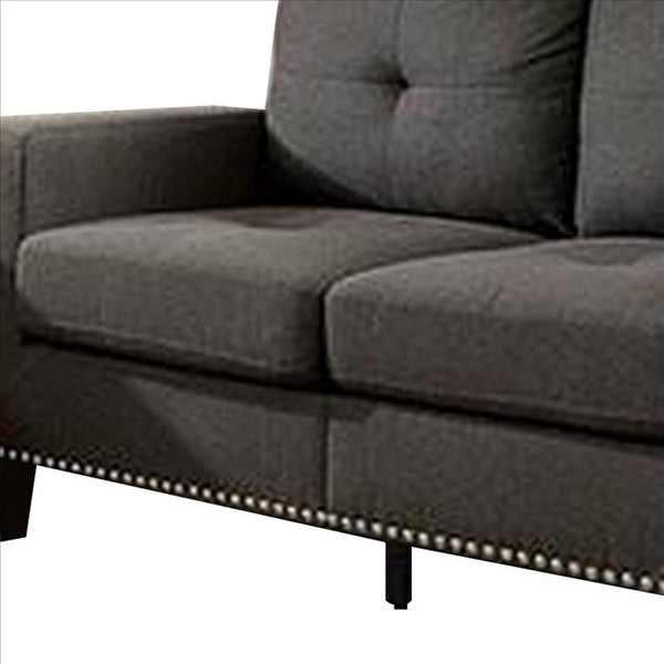 Fabric Upholstered Loveseat With Track Arms And Nailhead Trim, Dark Gray