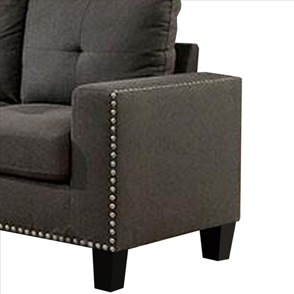 Fabric Upholstered Loveseat With Track Arms And Nailhead Trim, Dark Gray