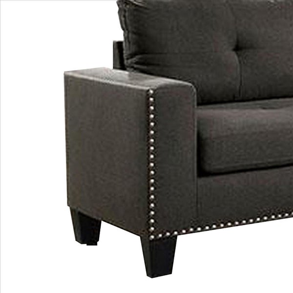 Fabric Upholstered Sofa With Track Arms And Nailhead Trim, Dark Gray