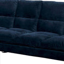 Futon Sofa With Tufted Padded Seating And Metal Legs, Blue