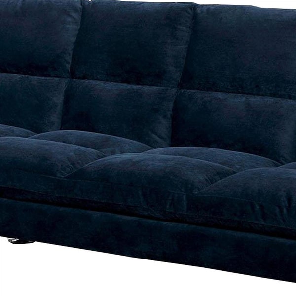 Futon Sofa With Tufted Padded Seating And Metal Legs, Blue